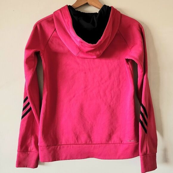 Adidas hooded sweatshirt kangaroo pocket climawarm thumb hole pink woman XS - Picture 3 of 8